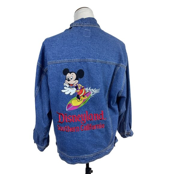 Vintage Disneyland Southern California Mickey Mouse Surfing Denim Jacket Size L - Picture 1 of 9